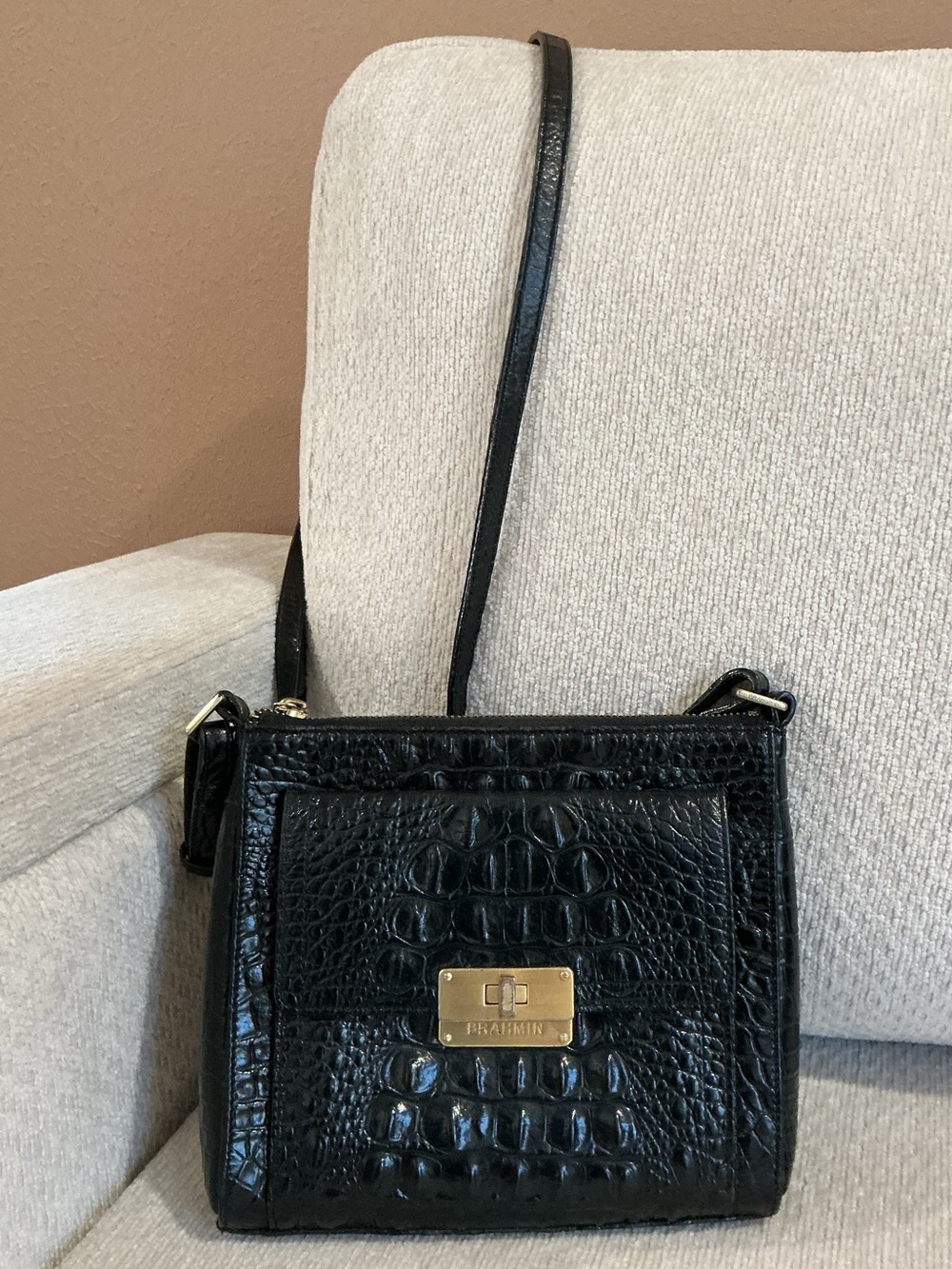 Brahmin Mimosa Black Crocodile Embossed Crossbody